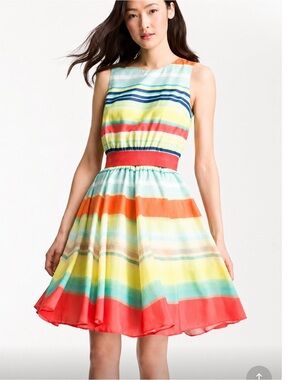 TED BAKER ILVA Sunset Multicolor Striped Fit-and-Flare Dress Size 2